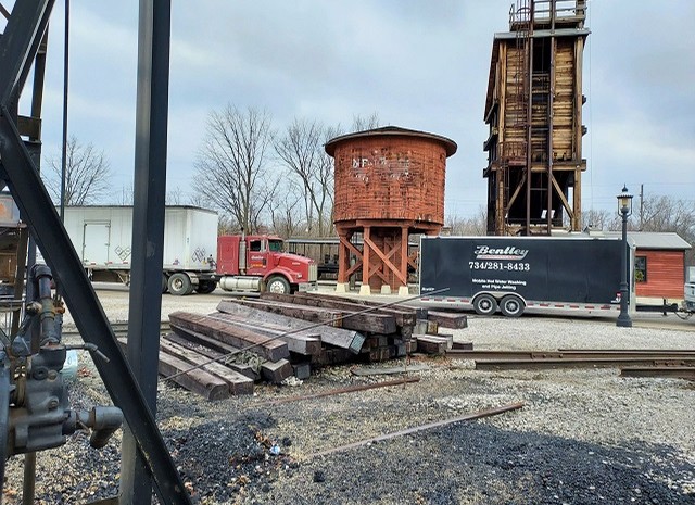 Bentley trucks at a rail yard